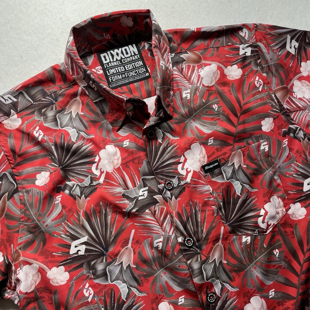 Dixxon Flannel Hawaiian Floral Shirt Men's Size L Limited Edition Snap-On Tools